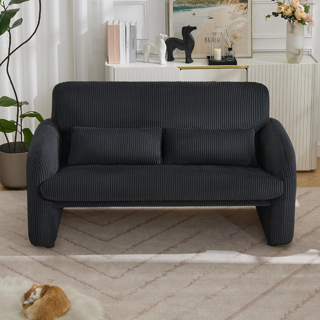 Corduroy Fabric Accent Chair, Modern Upholstered Living Room Chairs with Lumbar Pillow, Wide Comfy Leisure Armchair for Bedroom, Office, Reading