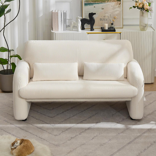 Corduroy Fabric Accent Chair, Modern Upholstered Living Room Chairs with Lumbar Pillow, Wide Comfy Leisure Armchair for Bedroom, Office, Reading