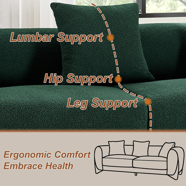 87" Sherpa Boucle Cloud Couch Modern 3 Seater Sofa with Solid Wood Legs, 25" Extra Deep Seat, Comfy Thick Cushion Upholstered Sofa Couches with 3 Pillows for Living Room