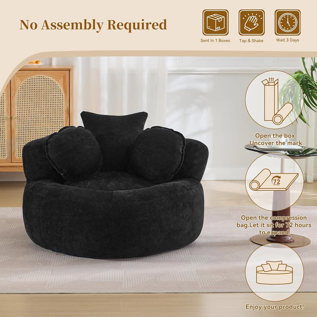 55''Oversized Round Boneless Chaise Lounge Chair,Corduroy Modern Floor Sofa Deep Seat, Compressed Circle Comfy Barrel Chair, No Assembly Sleeper Cloud Sofa Couch Bed for Living Room, Bedroom