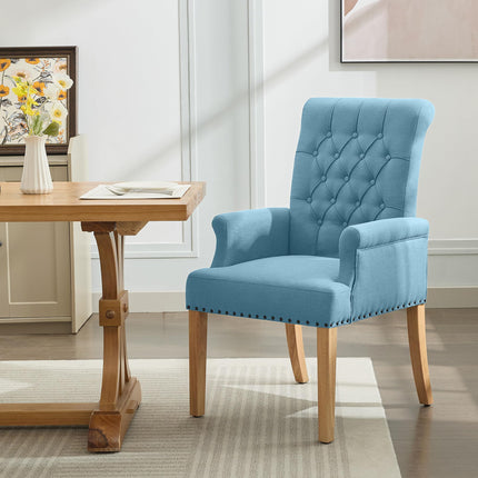 WUTUTUEE Fabric Dining Chair with Arms, Upholstered Tufted High Back Dining Room Chairs, Accent Armchair with Solid Wood Leg and Nailhead Trim, Kitchen Dining Living Room