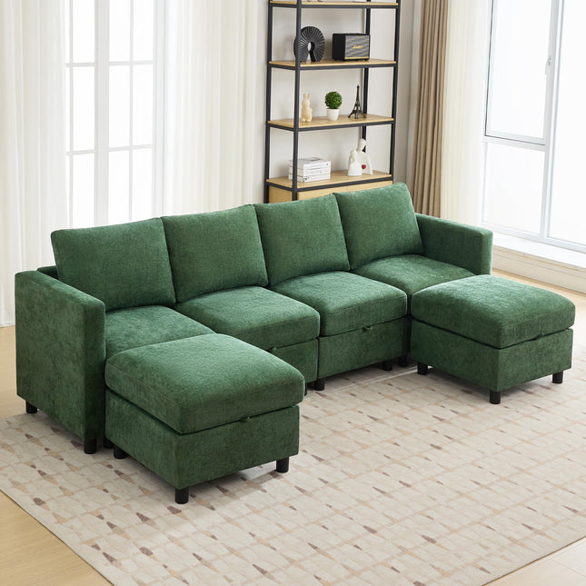 Modular Sectional Sofa Convertible U Shaped Sofa Couch Set with Storage for Living Room, Modern 6 Seater Modular Sectional Couch with Movable Ottoman