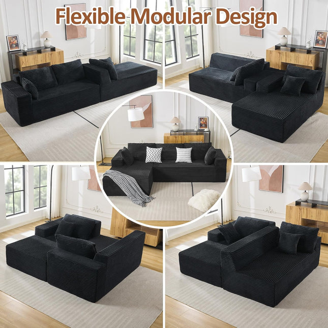 110" Boneless Sectional Couch with Chaise Lounge, Cloud Couch Compressed Sofa L Shape, No Assembly Memory Foam Sofa for Living Room