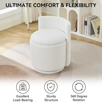 Velvet Vanity Chair with Storage, 360° Swivel Makeup Chair with Wave Back, No Assembly Small Accent Stool for Bedroom, Dressing, Living Room