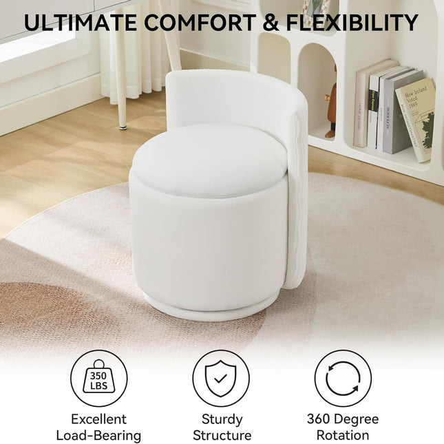 Velvet Vanity Chair with Storage, 360° Swivel Makeup Chair with Wave Back, No Assembly Small Accent Stool for Bedroom, Dressing, Living Room