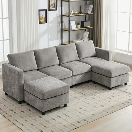 Modular Sectional Sofa Convertible U Shaped Sofa Couch Set with Storage for Living Room, Modern 6 Seater Modular Sectional Couch with Movable Ottoman
