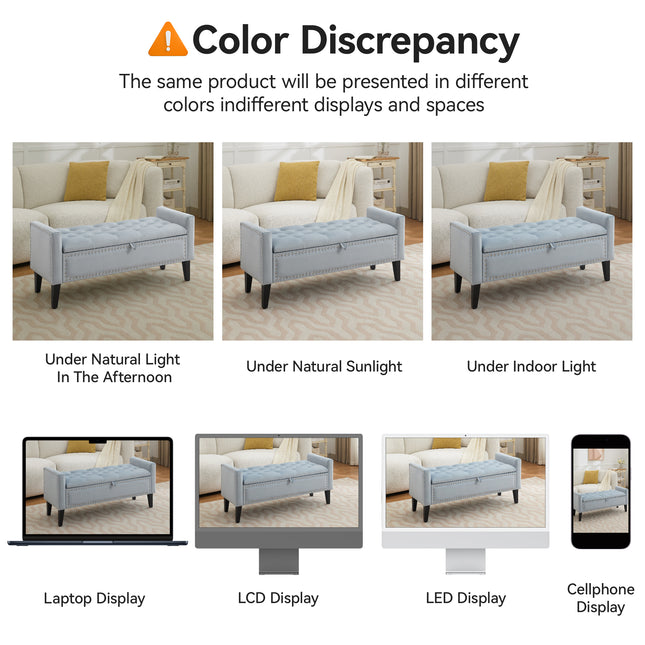 47" Velvet Storage Bench, Upholstered Bed Bench with Storage, End of Bed Ottoman with Wooden Legs,Bedside Storage Bench for Bedroom, Living Room, or Entryway