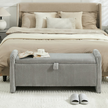 44'' Corduroy Storage Ottoman Bench, Upholstered End of Bed Storage Bench with Safety Hinge, Linear Bed Bench for Bedroom, Living Room, Entryway