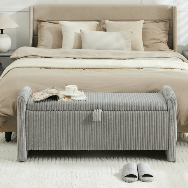 44'' Corduroy Storage Ottoman Bench, Upholstered End of Bed Storage Bench with Safety Hinge, Linear Bed Bench for Bedroom, Living Room, Entryway