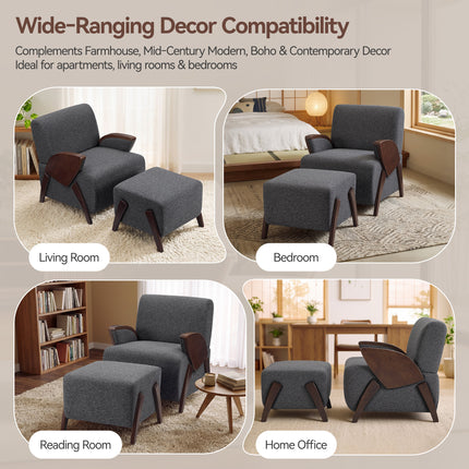Upholstered Accent Chair with Matching Ottoman, Comfy Lounge Chair and Footrest Set for Living Room and Bedroom