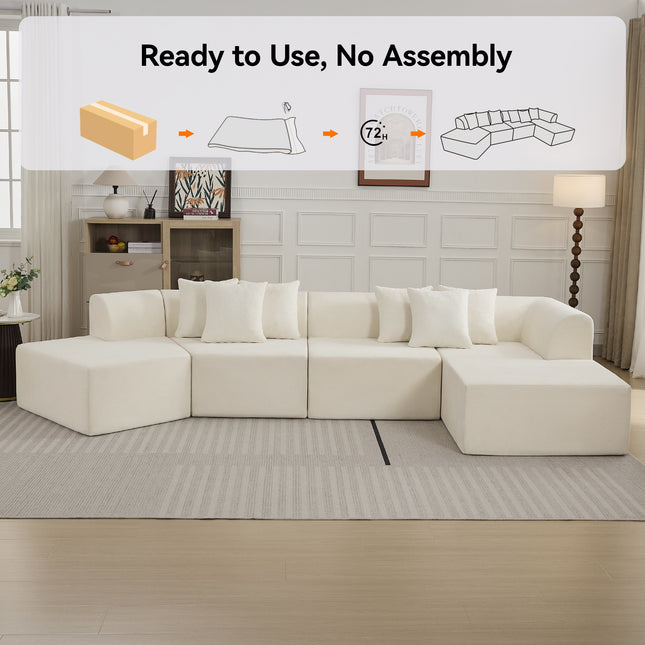 140''Oversized Cloud Velvet Curved Sectional Couch, Boneless Couch with L-Shape Chaise, Upholstered Compression Memory Foam Modular Sectional Sofa for Living Room, No Assembly Required