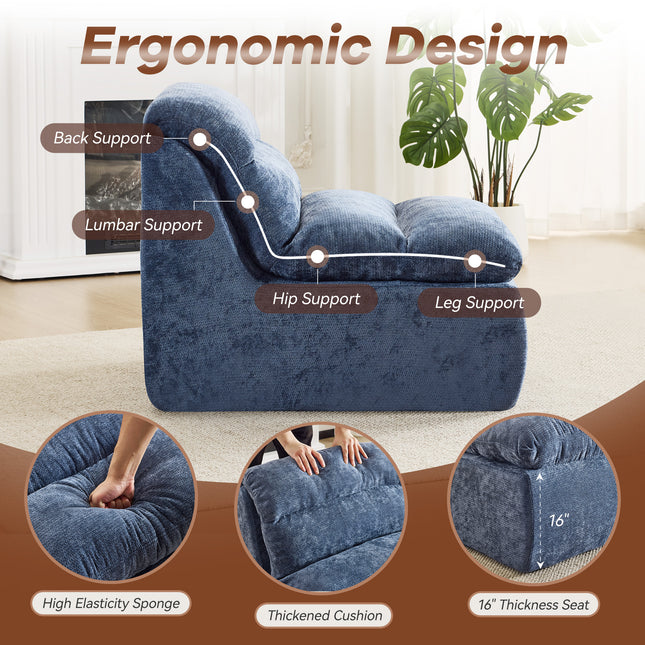Boneless Chair, Double-Layer Armless Floor Sofa with High Density Memory Foam, No Assembly Togo Sofa, Chenille Bean Bag Chairs for Living Room, Bedroom, Comfy Cloud Chair