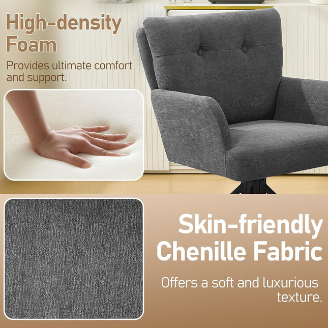 Fabric Dining Chair Modern Upholstered Swivel Dining Room Chairs Comfy Accent Armchair with Mid Back, Desk Arm Chair No Wheels for Kitchen/Living Room/Home Office