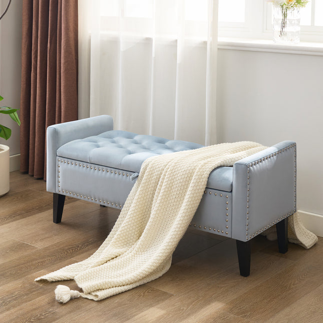 47" Velvet Storage Bench, Upholstered Bed Bench with Storage, End of Bed Ottoman with Wooden Legs,Bedside Storage Bench for Bedroom, Living Room, or Entryway