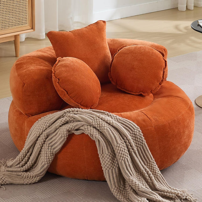 55''Oversized Round Boneless Chaise Lounge Chair,Corduroy Modern Floor Sofa Deep Seat, Compressed Circle Comfy Barrel Chair, No Assembly Sleeper Cloud Sofa Couch Bed for Living Room, Bedroom