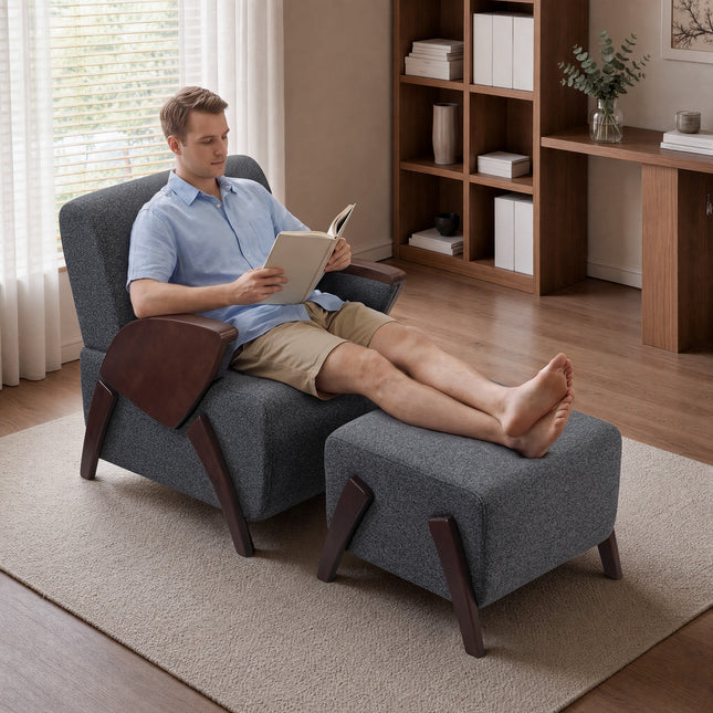 Upholstered Accent Chair with Matching Ottoman, Comfy Lounge Chair and Footrest Set for Living Room and Bedroom
