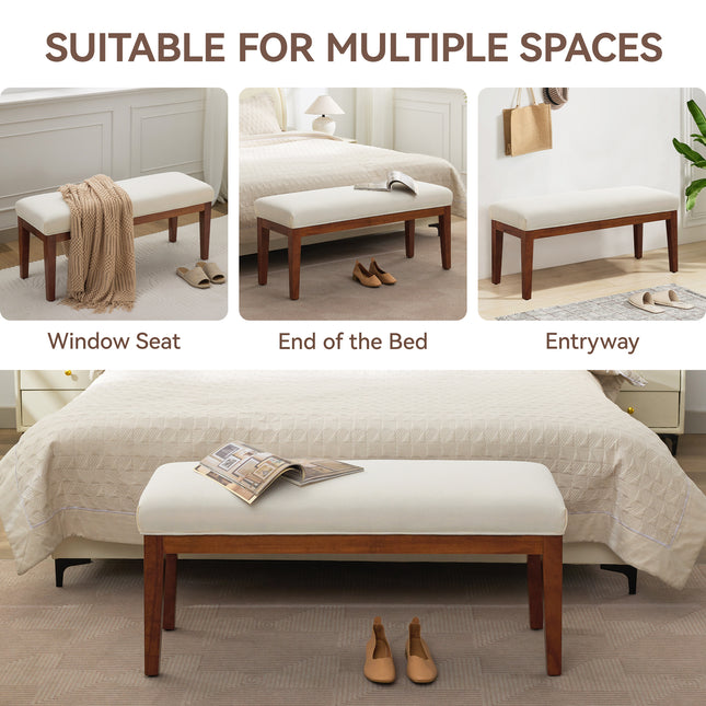 43.5'' Faux Leather Bedroom Bench, Upholstered End of Bed Bench, Padded Vintage Dining Bench, Entryway Bench with Solid Wood Legs, Kitchen, Living Room, Hallway