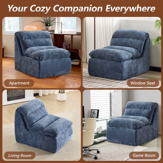 Boneless Chair, Double-Layer Armless Floor Sofa with High Density Memory Foam, No Assembly Togo Sofa, Chenille Bean Bag Chairs for Living Room, Bedroom, Comfy Cloud Chair