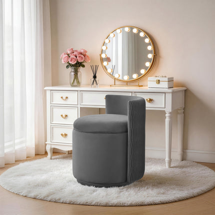 Velvet Swivel Vanity Chair with Storage, Swivel Makeup Chair with Wave Back, No Assembly Small Accent Stool for Bedroom, Dressing, Living Room