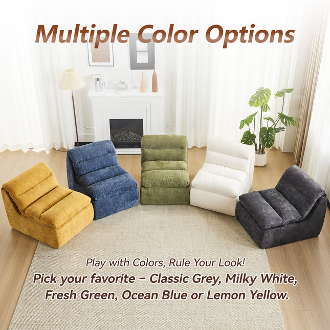 Boneless Chair, Double-Layer Armless Floor Sofa with High Density Memory Foam, No Assembly Togo Sofa, Chenille Bean Bag Chairs for Living Room, Bedroom, Comfy Cloud Chair