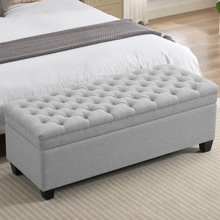 51" Fabric Storage Ottoman Bench, Upholstered Rectangle End of Bed Storage Ottoman Tufted Living Room Bedroom Bench with Safety Hinge, Solid Wood Legs, Loads 500 lb