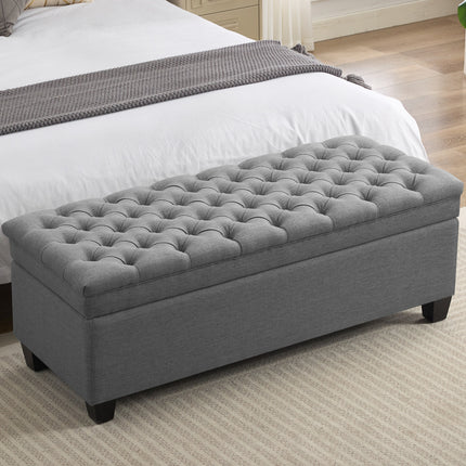 51" Fabric Storage Ottoman Bench, Upholstered Rectangle End of Bed Storage Ottoman Tufted Living Room Bedroom Bench with Safety Hinge, Solid Wood Legs, Loads 500 lb