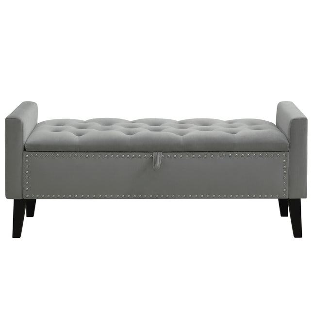 47" Velvet Storage Bench, Upholstered Bed Bench with Storage, End of Bed Ottoman with Wooden Legs,Bedside Storage Bench for Bedroom, Living Room, or Entryway