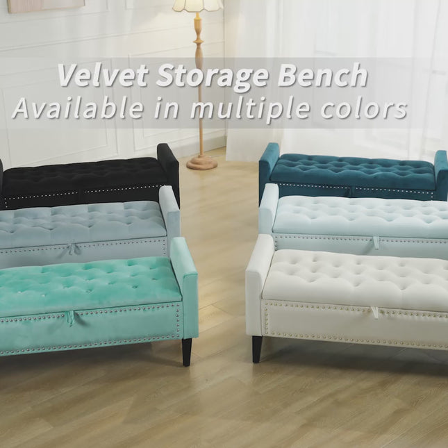 47" Velvet Storage Bench, Upholstered Bed Bench with Storage, End of Bed Ottoman with Wooden Legs,Bedside Storage Bench for Bedroom, Living Room, or Entryway